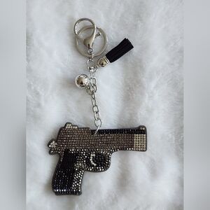 Stylish Black and Silver Gun Keychain Bag Charm Bling Pursr Charm